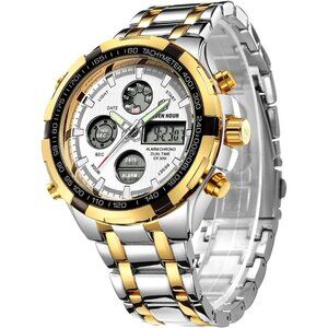 Luxury Stainless Steel Analog Digital Watches for Men Waterproof Wristwatch